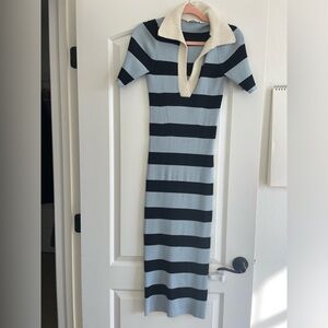 A.L.C. Black and Blue Striped Midi Dress